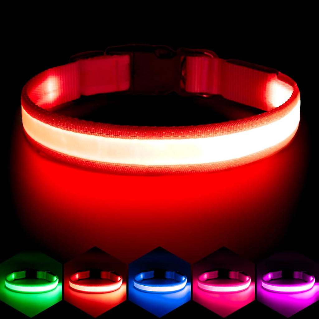LED Dog Collar, Light up Dog Collar Adjustable USB Rechargeable Super Bright Safety Light Glowing Collars for Dogs